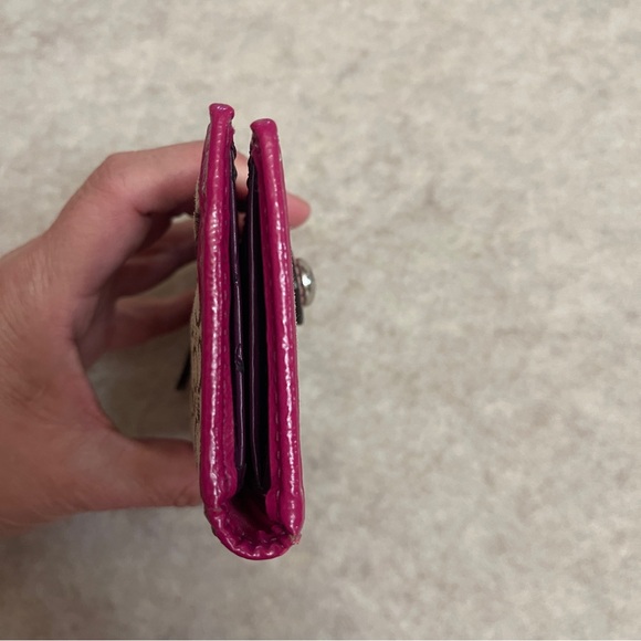 Coach Watermelon Signature Canvas Long Snap Wallet Pink Trim *read* Rare - Picture 5 of 15